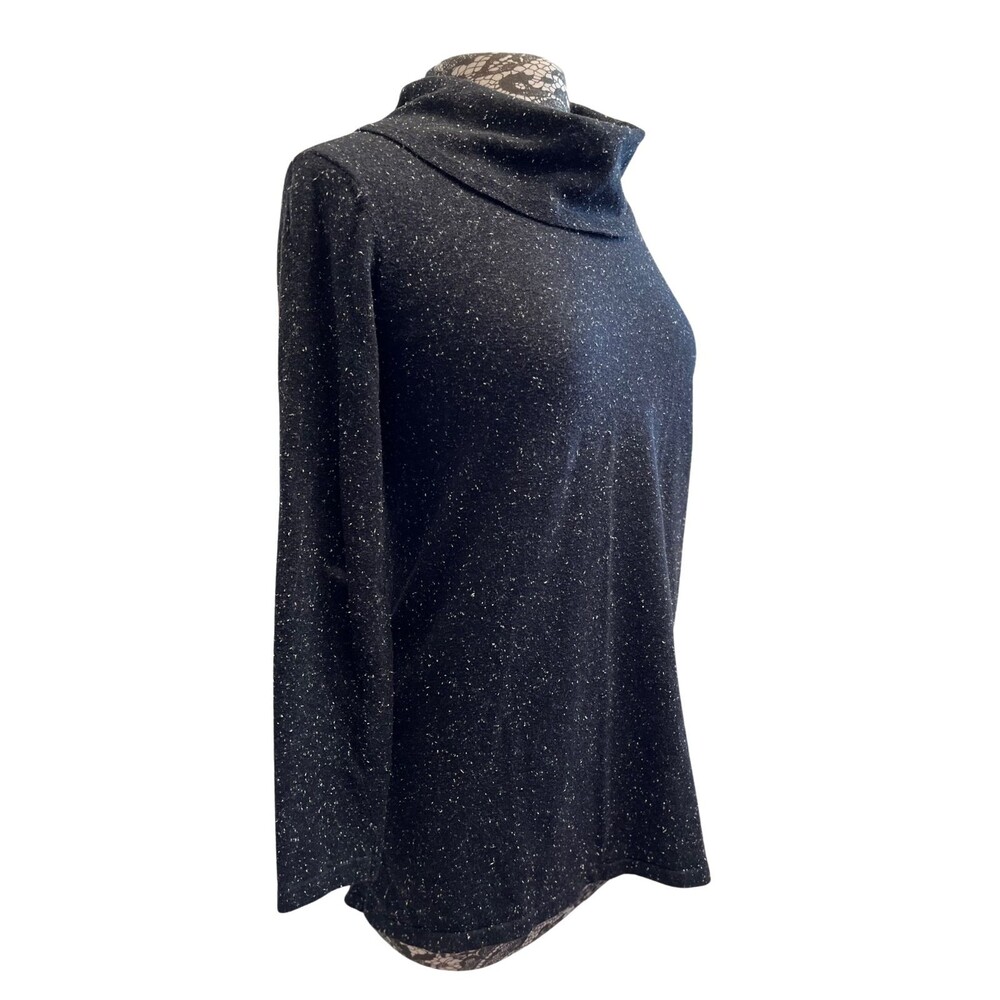 J Jill Sweater Cowl Neck Tunic Speckled Black White Long Sleeve Soft Stretchy‎ S